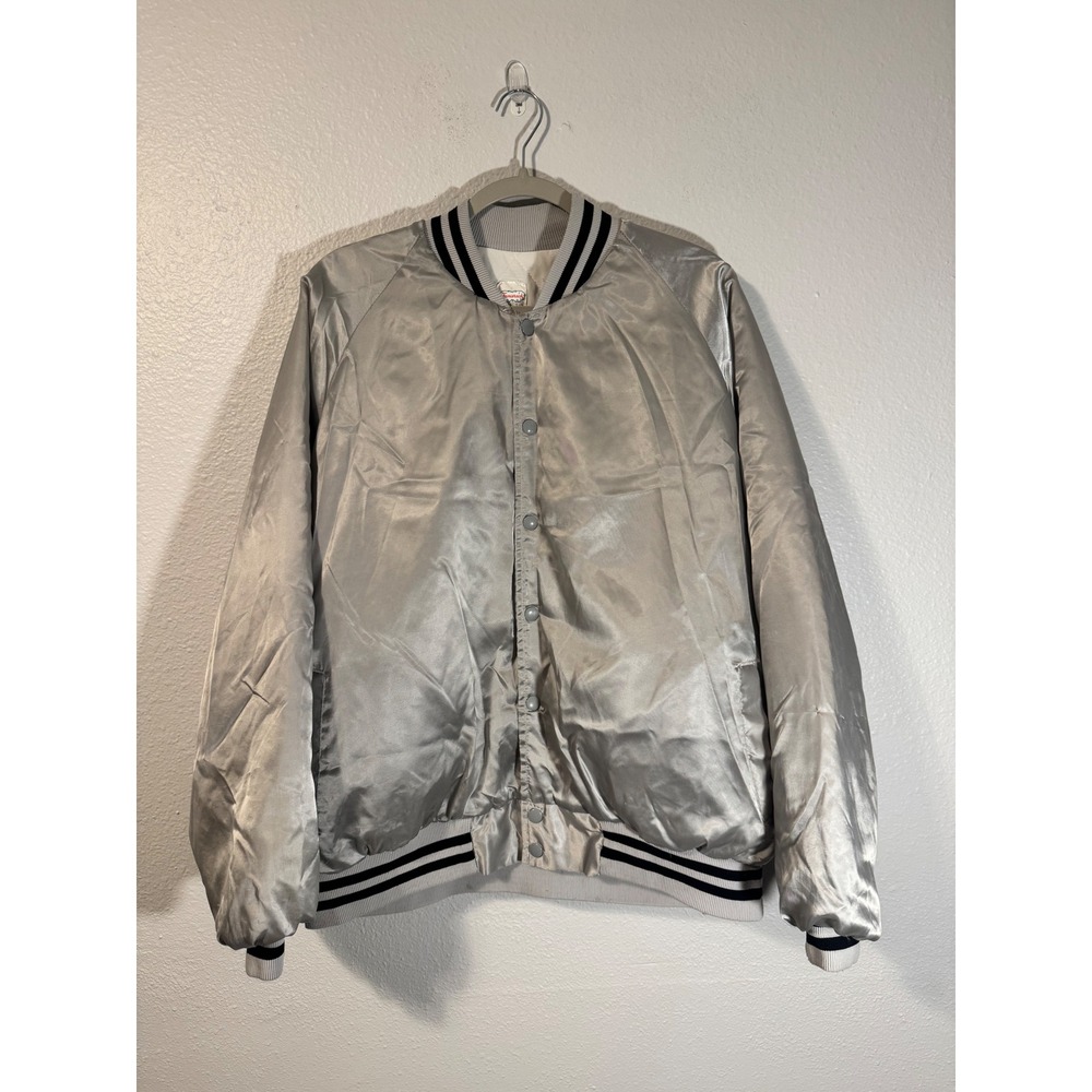 Vintage Tamarack Silver Satin Varsity Bomber‎ Jacket Mens XXXL  Snap Front